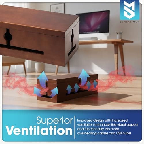 SenlanMot Wooden Cable Management Box – Modern Wire Organizer Box & Power Strip Cover for Home or Office | Large Cable Hider for Wires, Chargers & Extension Leads - Thumbnail 4