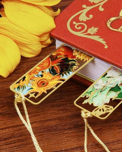 HOMTEK 4 Pieces Metal Bookmarks with Tassel, Golden Hollow Bookmark Van Gogh Monet Oil Painting Theme Book Marker for Book Lovers Writers Readers Children Teens Men Women Adults - Thumbnail 5