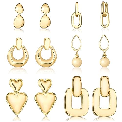 Wgoud 6 Pairs Gold Hoop Earrings Set for Women, 14K Gold Plated Hypoallergenic Lightweight Chunky Open Huggie Hoops Earrings Jewelry for Gift. (Gold01) - Image 1
