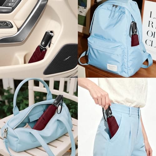 Lejorain Portable Automatic Collapsible Umbrella - Flat Mini Umbrella for Purse Strong Wind Proof Umbrellas for Rain 210T Waterproof - Thumbnail 5