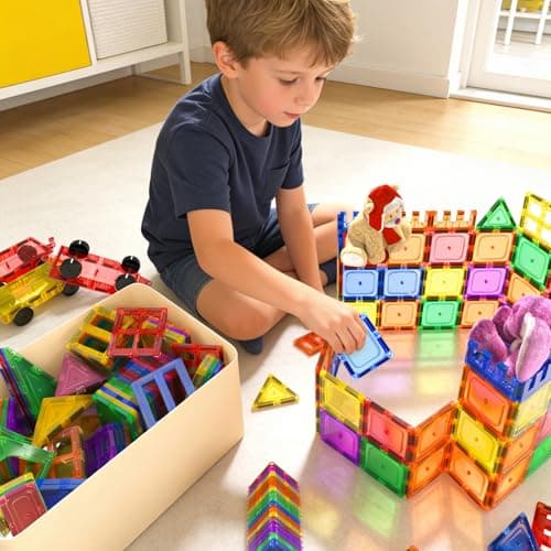 Coodoo 60 PCS Magnetic Building Tiles Kids Toys STEM Magnetic Blocks Sensory Toys Kids Games Magnet Building Toy for Boys and Girls Aged 3+, Kid Brain Development Preschool Kindergarten Toddler Toy - Thumbnail 6