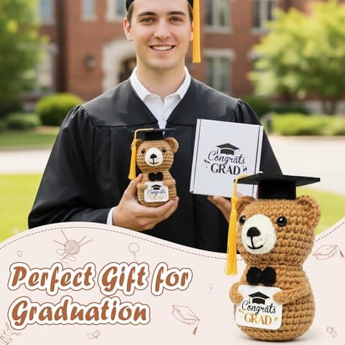 NIUBEHOHO Graduation Crochet Bear Graduation Gifts - Handmade Brown Bear with Congrats Grad Crad Graduation Box Mesh Bag for Him Her College Classmates Graduate You Did It Gift - Thumbnail 2
