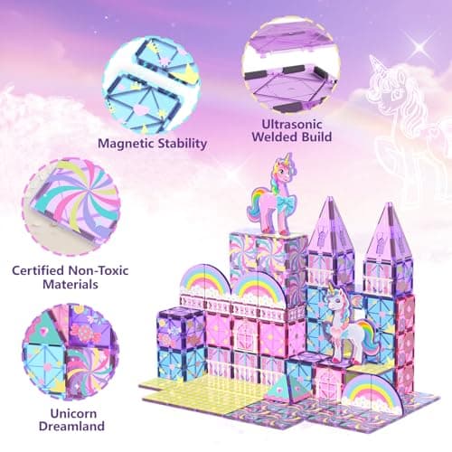 GobiDex Magnetic Building Blocks Unicorn Toys for Girls, Princess Magnetic Tiles Building Toys for Kids Ages 3-5 4-8, STEM Sensory Toddler Game Birthday Gift for Girls Boys Ages 3+ - Thumbnail 5