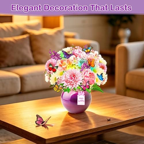 Rayilyn Happy Birthday Musical Cards for Women Mom, 3D Pop-Up Greeting Card with Light & Music, 10 Inch Peony & Gerbera Flower Bouquet & Butterflies Design Gift Card for Woman, Lady, Sister - Thumbnail 3