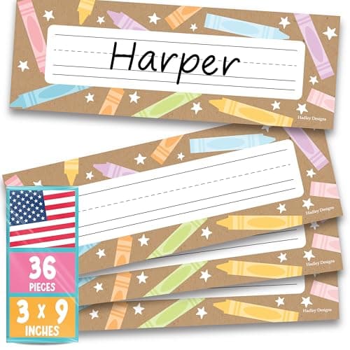 Hadley Designs Desk Name Tags for Classroom - 36 Student Desk Name Plates for Classroom Decor, 9x3 Kraft Nametags Cubby Labels Teacher Supplies, 1st 2nd 3rd Grade Kindergarten Preschool Must Haves