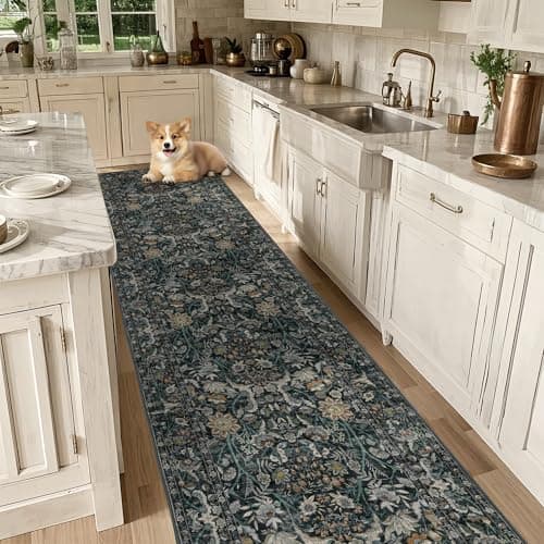 Luxcrest Green 2x8 Runner Rug: Vintage Floral Washable Rugs for Entryway Hallway Bedside Kitchen Indoor - Soft Non-Slip Stain Resistant Low Pile Carpet - Dark Green