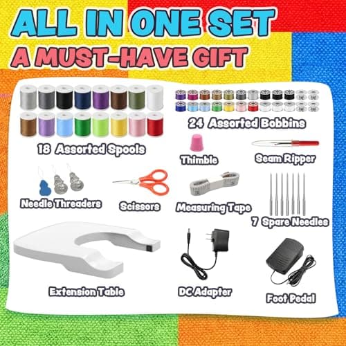 Sewing Machine, Electric Mini Sewing Machine for Beginner, 2 Speed Small Sewing Machine with Extension Table, Foot Pedal&Sewing Kits [Full Set], Portable Sewing Machine Best Gift for Kids & Women - Thumbnail 6