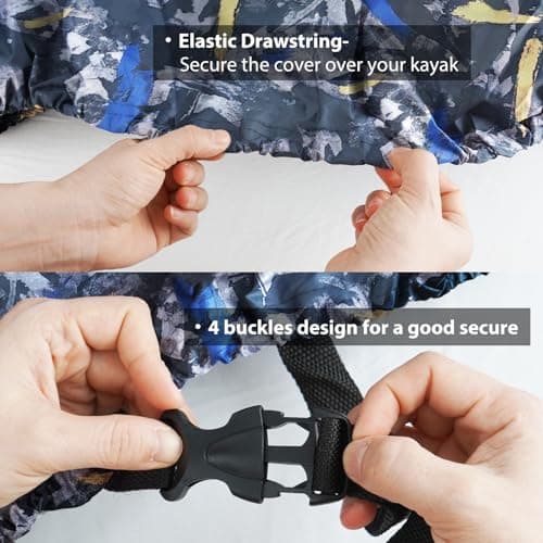 Waterproof Kayak Canoe Cover Accessories, Boat Outdoor Oxford Storage Marine Cockpit Dust Cover UV Protection Ultra Strong Sunblock Shield for Fishing Boat Kayak Canoe (10-11.5FT, Dark Camouflage) - Thumbnail 4