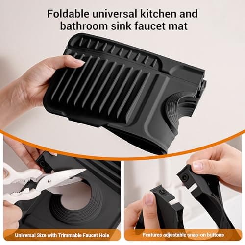 ZJWZLG Faucet Mat for Kitchen Sink, 14"X5.5" Silicone Sink Splash Guard with Soap Holder, Snap-On Design & 7°slope Fast Drain, Folding Sink Faucet Mat for Universal Kitchen Bathroom Sink（Black） - Thumbnail 6