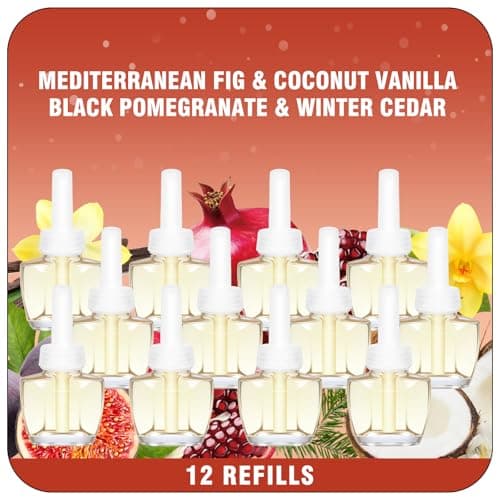 Plug In Refills Air Freshener – 12 Pack Wall Plug-in Refills, Mediterranean Fig, Black Pomegranate, Coconut Vanilla, Winter Cedar – 7.92 Fl Oz, Compatible with Air Wick & Glade, Not Include Glade Plus - Image 1