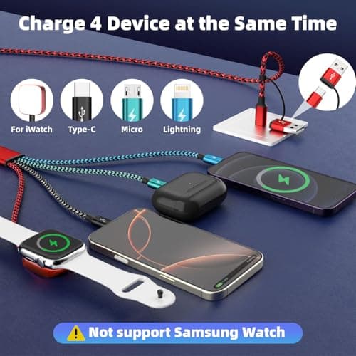 Travel Essentials 4in2 Multi Charging Cable for iPhone Watch Charger,USB A/C to Type C/iWatch Charger/IP/Micro,Travel Chargers for Multiple Device Compatible with iWatch Series&Phone 17-12/Android 5FT - Thumbnail 3