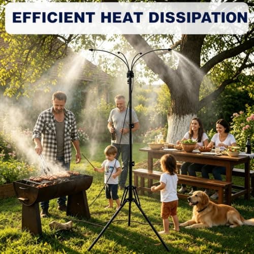 Upgraded Standing Misters for Outside Patio, 6FT Height Adjustable Outdoor Misting System, Portable Cooling Mister with Tripod, Brass Nozzles & 26FT Hose, Sprinkler for Tanning Backyard, Garden, Pets - Thumbnail 6