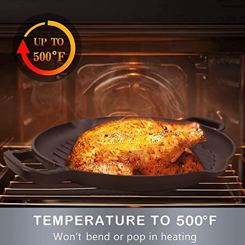 Cast Iron Grill Pan, 12.6 inch Griddle Pan with Dual Handles, Pre-Seasoned Heavy-Duty Cast Iron Skillet for Stovetop, Oven, Indoor & Outdoor BBQ Use - Thumbnail 5