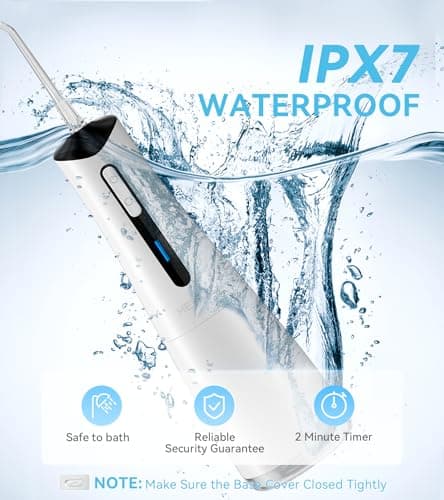 Water Dental Flosser Pick for Teeth, Portable Cordless Oral Irrigator with 4 Pressure Modes, 300ML Water Tank, IPX7 Waterproof, 6 Jet Tips, Storage Bag for Gums, Braces(White) - Thumbnail 5