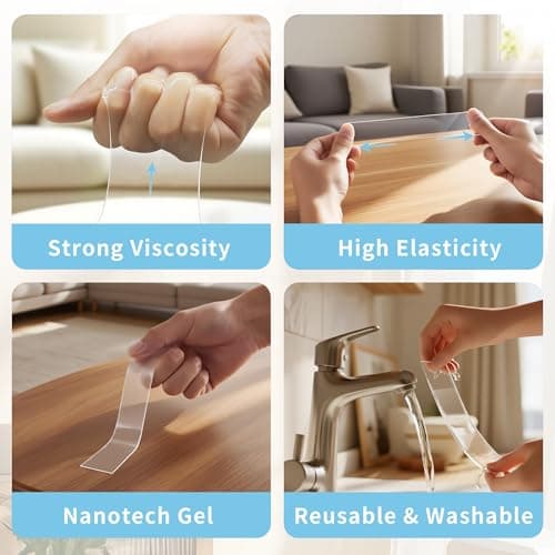 Rvhouse Double Sided Tape, 1.18" x 200" Heavy Duty Clear Nano Mounting Tape with Protective Case Sticky Adhesive for Carpet Picture Poster Office Home RV Decoration - Thumbnail 4