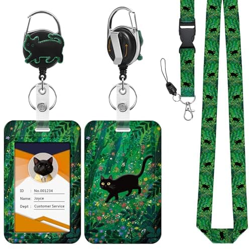 JroyJoy Cute Black Cat ID Badge Holder with Lanyard & 360° Rotation Heavy-Duty Retractable Reel, Ideal for School ID Badge, Name Card, Work ID for Doctors, Nurses, Teachers, Students, Office Workers - Image 1