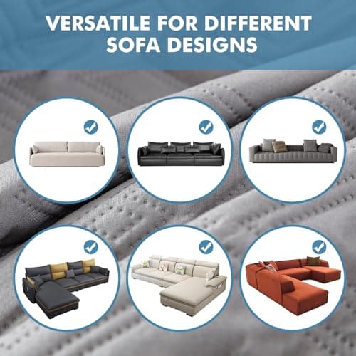 Genina 100% Waterproof Couch Cover for 3 Cushion Couch Sofa Cover for Dogs, Anti-Slip Sofa Covers Washable Couch Covers for Sectional Sofa L Shape Couch Protector, 1 Piece (Light Gray, Sofa Large) - Thumbnail 6