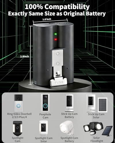 YoPower 2-Pack 6400mAh Replacement Battery with Charger Station for Ring-Doorbell, 3.65V Rechargeable Camera Batteries for Ring Video Doorbell 2/3/3 Plus/4, Spotlight Cam, Stick Up Cam - Thumbnail 4