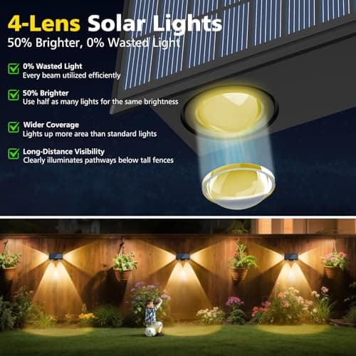 T-SUN Solar Fence Lights, 6 Pack Fence Lights Solar Powered 3000K Warm White, IP65 Waterproof Solar Wall Light Outdoor for Yard Step Patio Railing Pool Porch - Thumbnail 3