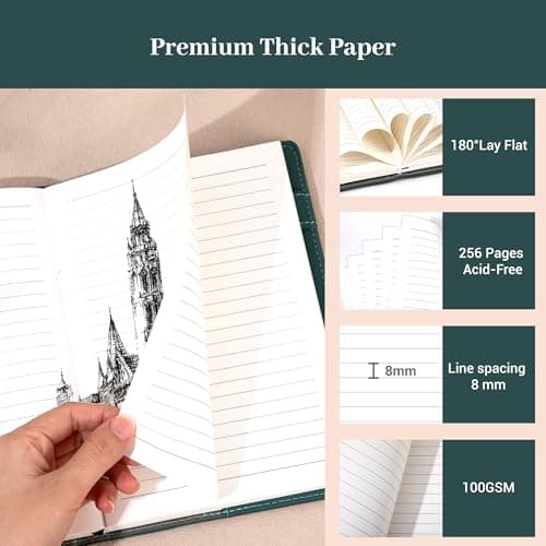 CAGIE Lined Journals for Writing Two-Toned Hardcover Journal Notebook for Women 256 Pages A5 Journal with 100GSM Thick Paper for Work Note Taking Diary, Refillable Design,8.6 x 5.7 Inch, Green - Thumbnail 3