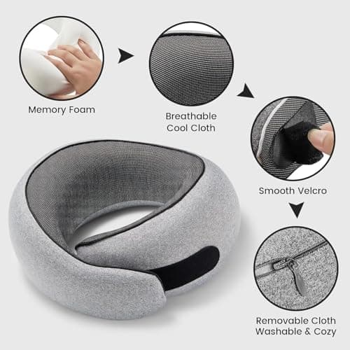 SZXYX Travel Pillows for Airplanes, 100% Pure Memory Foam Neck Pillow for Airplanes, Comfortable Breathable Cover, 360° Support Stowable Pillows for Sleeping, Car, Airport Travel Essentials - Thumbnail 6