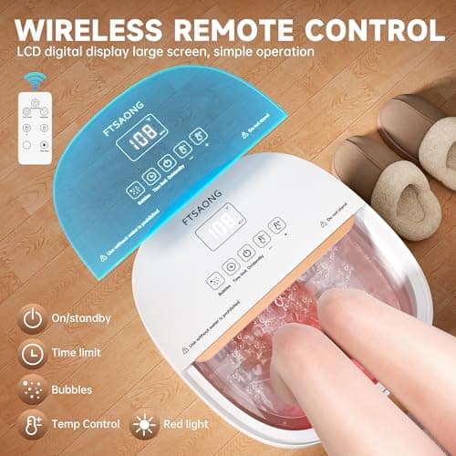 FTSAONG Collapasible Foot Spa Bath Massager with Heat, Pedicure Foot Spa with Bubbles and Jets/Timer/Temperature Control, Feet Soak Tub for Home, Office, Relaxation and Stress Relief (White) - Thumbnail 2