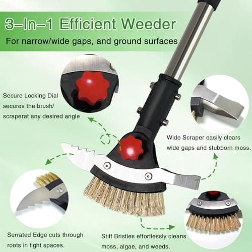VITAINTE 3 in 1 Crack Weeder Tool Long Handle - Heavy Duty Weed Puller, Stainless Steel Crevice Weeding Tool & Weed Remover with Moss Scraper for Driveway, Patio, Pavers, Sidewalk (59" Adjustable) - Thumbnail 5