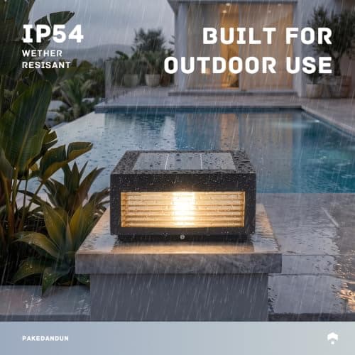 PAKEDANDUN Solar Post Light,11.81''x11.81'' Waterproof Column Pillar Lights Dusk to Dawn Modern Lamp Posts 3000K LED E26 Bulb Decoration Lantern for Garden Fence Patio Driveway - Thumbnail 4