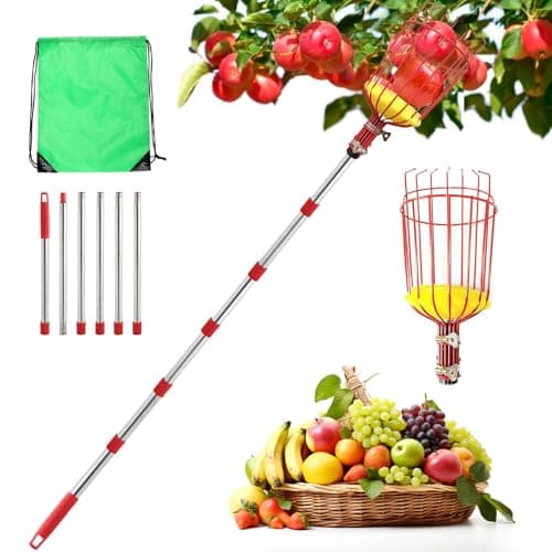 FATIRO 7.8 FT Fruit Picker Pole, Adjustable Fruit Picker 16-94Inch Stainless Steel Pole with Basket, Extendable Fruit Picker Tool for Apple, Pear, Mango, Peach, Orange, Avocado Trees