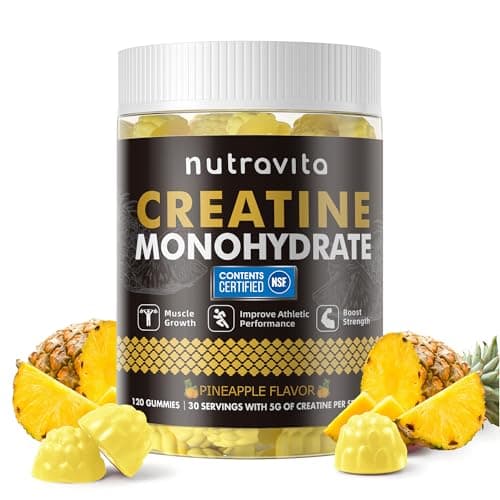 Nutravita Creatine Monohydrate Gummies for Men & Women-5g of Creatine Monohydrate per Serving - Sugar Free,Vegan,Pineapple Flavor, 120 Count - Image 1