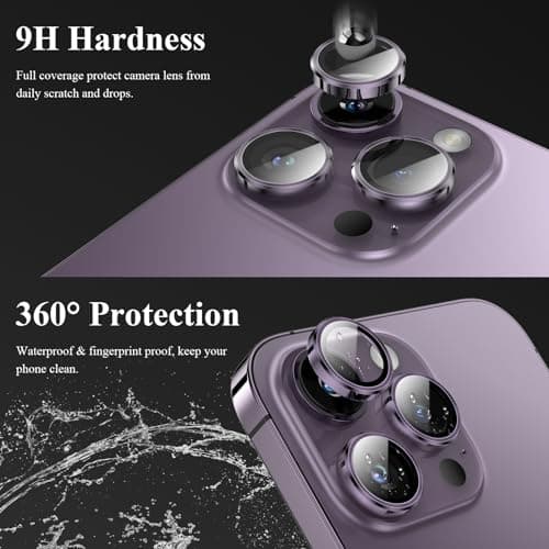 YWXTW Designed for iPhone 14 Pro Max Camera Lens Protector, for iPhone 14 Pro Camera Lens Protector, Individual Metal Anti Scratch HD Clear Case Friendly Tempered Glass Camera Cover, 1 Set (Purple) - Thumbnail 3