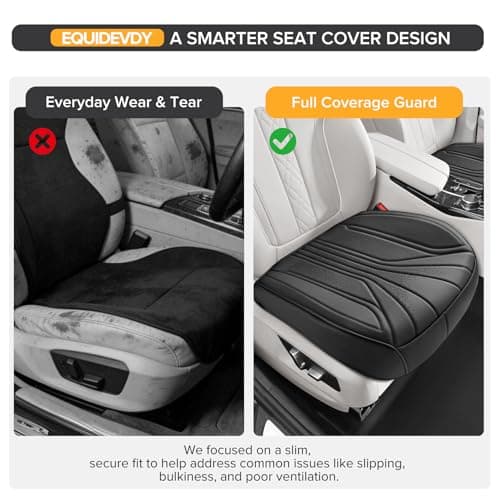 EQUIDEVDY 2 Pack Leather Bottom Car Seat Covers,Front Seat Covers for Cars,Driver Car Seat Cover,Luxury Faux Leather Seat Protectors,Full Wrap,Waterproof,for Most Vehicles,Sedan,SUV,Truck (Black) - Thumbnail 5