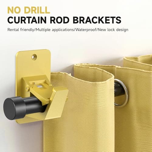 Universal Curtain Rod Holders, No Drill Curtain Rod Brackets, Self Adhesive Curtain Rod Brackets Up to 30 LB, Nail Free Curtain Rod Hooks for Bathroom, Bedroom, Livingroom, Kitchen (4PC, Gold) - Thumbnail 3