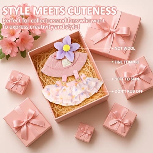 3 Sets of Clothes for Doll - 17cm Dolls Clothes Handmade Crochet Outfit for Hat, Top & Accessories Set for Cute Figures (No Doll) - Thumbnail 6