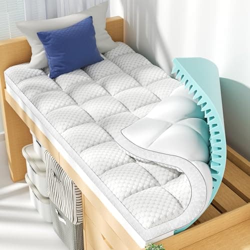 BEDELITE Dorm Room Essentials, Dual Layer 5 Inch Twin XL Memory Foam Mattress Topper for College Students Back to School, 3 Inch Pillow Top Mattress Pad and 2 Inch Cooling Gel Foam (White) - Image 1