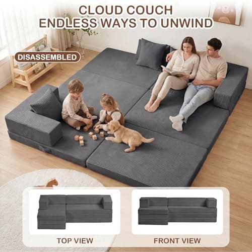 65'' L Shaped Couches for Living Room, Cloud Sectional Couch, Boneless Couch with Deep Seat Left Facing Chaise, Mini Modular Sectional 3 Seater Sofa for Apartment Furniture, No Assembly Needed, Grey - Thumbnail 6