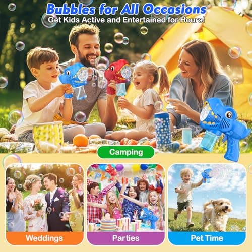 Bubble Machine Gun Kids Toys 2 Pack Rechargeable Bubble Guns with 4 Solutions Bubbles for Kids Toddlers Maker Blower Easter Basket Stuffers Dinosaur Outdoor Toys Valentines Boys Girls - Thumbnail 6