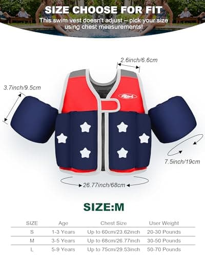 AEOCOO Toddler Swim Vest 20-30-50-70 Pounds, Kids Pool Floaties for 1-2-3-5-7-9 Years Old, Comfortable Wear Bright Float Jacket with Water Ring, Unpadded Sides for Arm Comfort, Boys, Girls, Red - Thumbnail 5