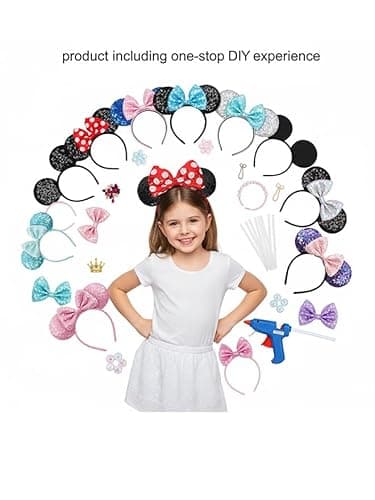 Eylola DIY Mouse Ears Headbands, Sequin Mouse Ears for Women Girls Boys, Shiny Bow Headband for Cosplay Costume Party Decorations Hair Accessories - Thumbnail 2