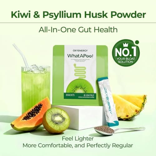 OxyEnergy Psyllium Husk Powder, Fiber Powder Supplement for Gut Health Kiwi Flavored Daily Soluble Bloating Relief & Digestive, Vegan, Gluten-Free, Non-GMO Plant-Based, 30 Packets - Thumbnail 2