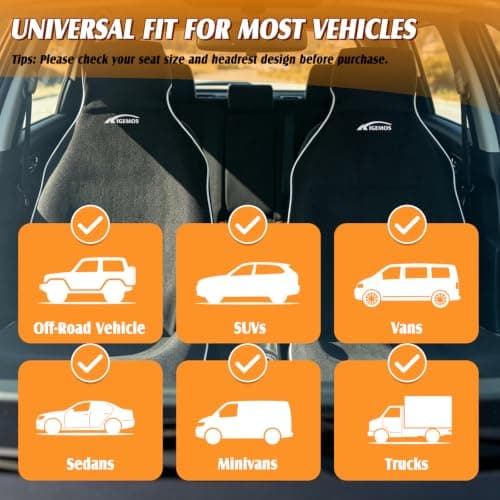KIGEMOS 2 Pack Towel Car Seat Covers, Waterproof Washable Front Seat Protectors with Soft Terry Cloth, Non-Slip Backing, Universal Fit for Cars SUVs Trucks,Gym,Beach,Pets, Kids,Road Trips (Black) - Thumbnail 6