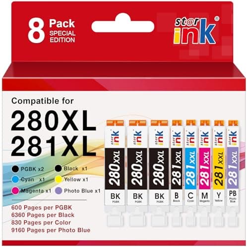 280XXL 281XXL Replacement for Canon 280 281 Ink Cartridges Compatible for Canon TS8320 TS8222 TS8300 TR8620a TS9120 TS8120 TR8520 TR7520 TS6220 Printer(3PGBK/BK/C/M/Y/PB) 8-Pack - Image 1
