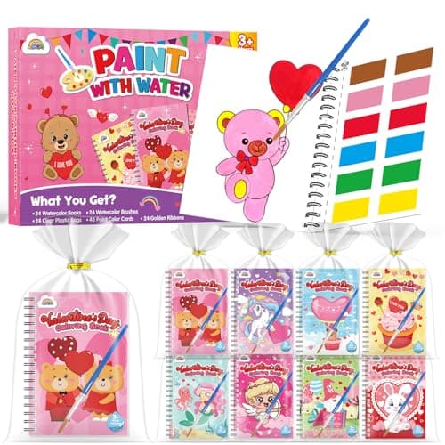 ZMLM 24 Water Coloring Books for Kids Party Favors - Bulk Mini Coloring Books for Kids Ages 4-8,Small Birthday Goodie Bag Stuffers School Teacher Return Gift Art Crafts Classroom Prizes (Valentines)