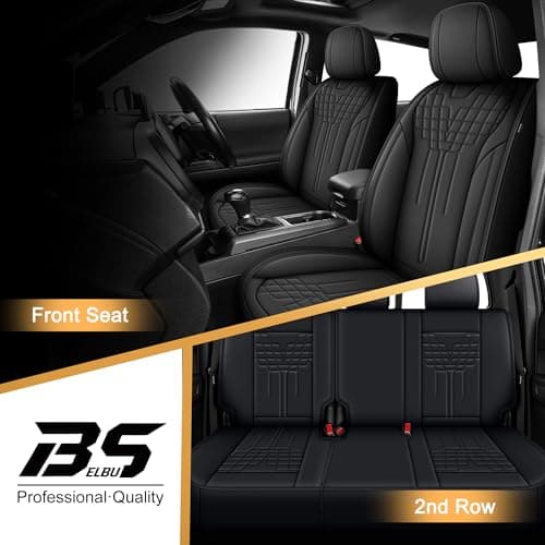 BELBUS Full Toyota Tacoma 2024 2025 2026 Seat Covers Faux Leather Truck Seat Covers Full Set Pick-up Double Cab SR,SR5,TRD Sport,TRD Off-Road,Fully Covered Car Seat Protector(5 Seats, Black) - Thumbnail 3