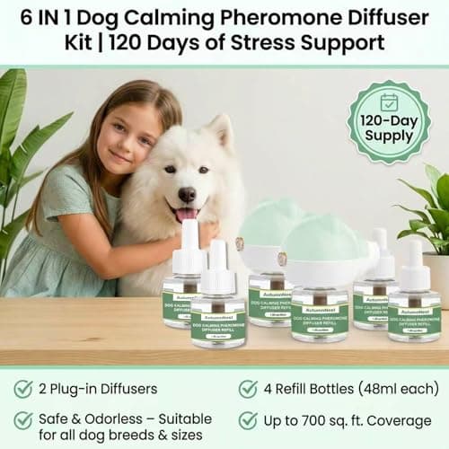 Dog Pheromone Diffuser Kit, Pet Diffuser for Stress Support, Reduces Stress and Promotes Relaxed Behavior, 2 Plug-in + 4 Packs Refill, 120 Day Supply (Non-Toxic, Safe & Inedible), Diffuser with Light - Thumbnail 2