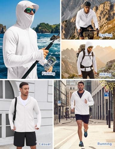 COOFANDY Men UV Jacket Sun Protection for Men Zip Up Lightweight Sun Hoodie Long Sleeve Sun Shirt Running Fishing Hiking White - Thumbnail 2