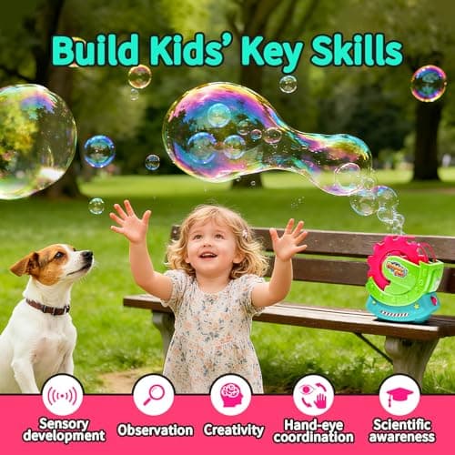 Bubble Machine for Toddlers Kids & Pets, with 8oz Safe Solution, Extra Large & Bubbles in Bubble Maker, Children & Pets Dog Toys Gift, Indoor/Outdoor Birthday Wedding Party Bubble Blower - Thumbnail 5