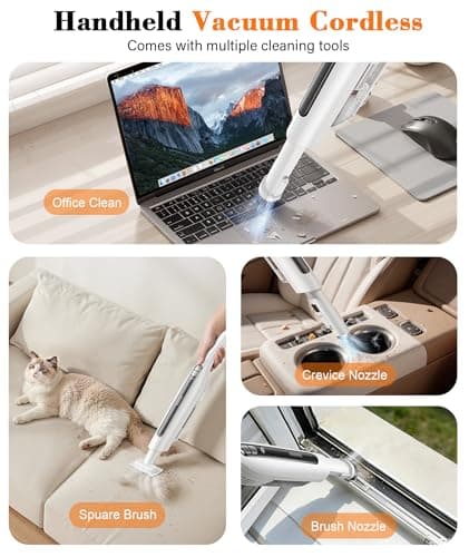 CUIOFREE Handheld Vacuum Cordless,24KPA High Power Car Vacuum with Brushless Motor,LED Light,Charging Dock,Rechargeable Hand Held Vacuum Cleaner with Reusable Filter for Car,Home,Office,Pet Pair,White - Thumbnail 3