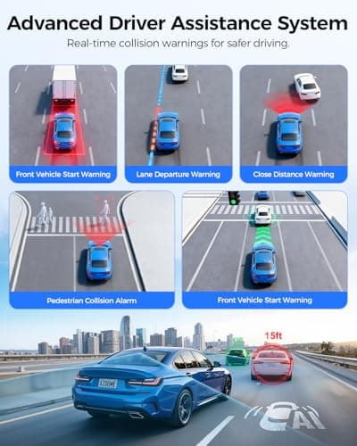 AZDOME ADAS Dash Cam Front and Rear, 4K+2.5K UHD Dash Camera for Cars, 64GB Card Included, Voice Control, Bulit-in 5.8GHz Wi-Fi GPS, 3.19'' IPS Screen Dashcam, Night Vision, 24H Parking Mode M550 Pro - Thumbnail 5