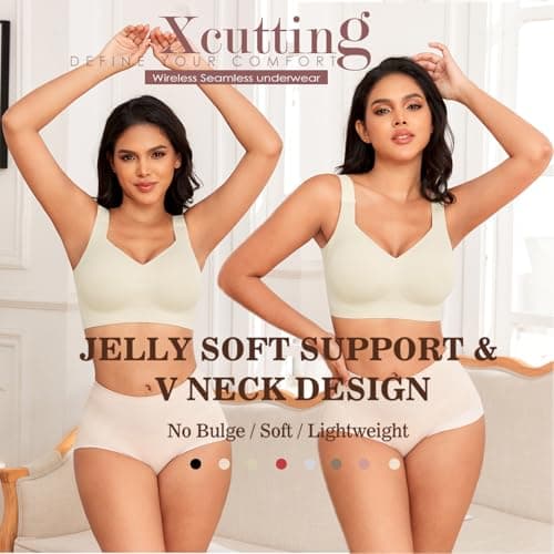 Xcutting Soft Sleep Wirefree Bra for Women, Full Coverage, No Underwire, Wireless, Comfortable Sports Bra, Sagging Breasts, Padded, Plus Size, Beige, Medium - Thumbnail 2